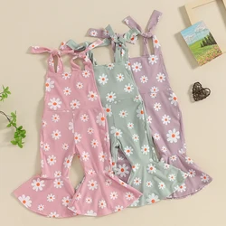 2024-03-06 Lioraitiin Toddler Girls Summer Flare Jumpsuit Daisy Print Sleeveless Tie-Up Bell-Bottoms Romper