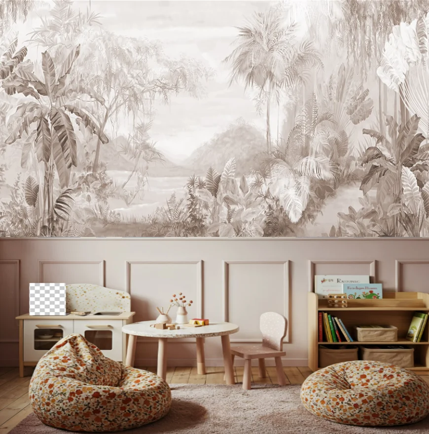Custom Size Mural Hand-Painted Vintage Jungle Banana Tree Palm Tree Wallpaper Living Room Bedroom Children's Room Big Tree Mural