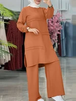 Ramadan deux pièces Ensembles chemise robe et pantalon femmes costumes musulmans chemise Blouse Musulman Ensembles caftan marocain ensembles de robe islamique 6