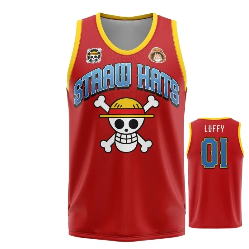 Summer Hot Anime One Piece Luffy # 1 Red Basketball Shirt Short Sleeve Adult Children Fashion Personalized Casual Sports Shirt