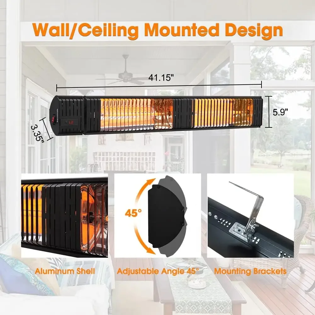 Termomate Riscaldatore elettrico a infrarossi per patio, riscaldamento in fibra di carbonio da 3000 W per esterni/interni, portico, terrazza, garage con telecomando 24 ore