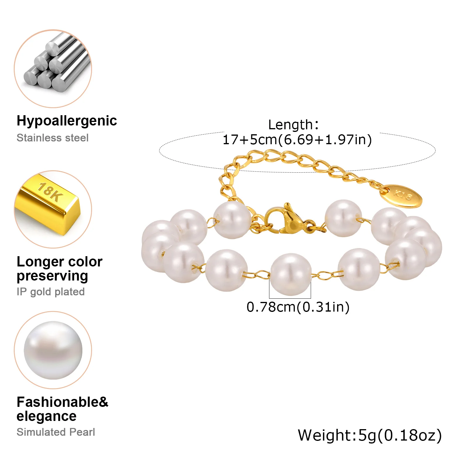 سوار اللؤلؤ التقليد الأنيق للنساء، أساور سلسلة مطرزة مقاومة للماء من الفولاذ المقاوم للصدأ، هدية مجوهرات عصرية جديدة يوميًا #6