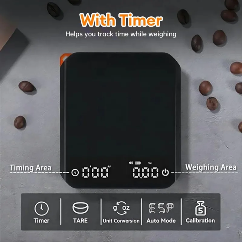Balance à café numérique LED avec minuterie, 0.1G/2KG, haute précision, balance de cuisine électronique pour pesage des aliments, expresso, meilleure vente