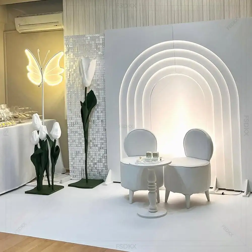 FSDKX Custom Disassembly 3d White Pvc Ripple Arch Backdrop Stand Multi Layer Background for Wedding Event Stage Decoration