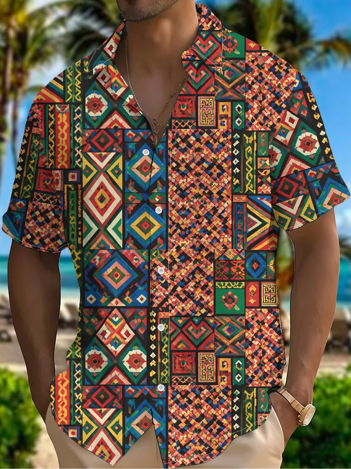 High Street Tropical Print Hawaiian Shirt For Men Summer Man Short Sleeve Casual Fashion Streetwear Party Outfits