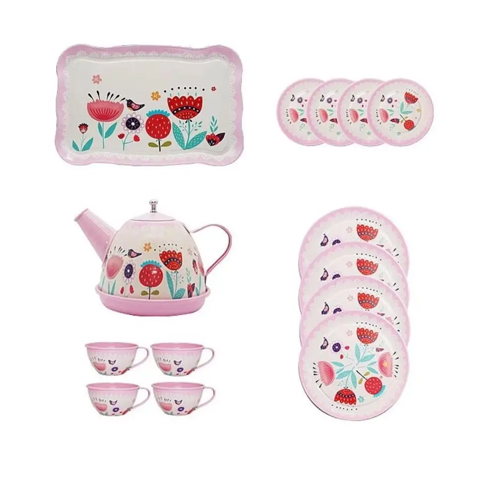 Role Play Simulation Tea Set Tableware Metal Material Teapot Kitchen Toy Exquisite Play House Afternoon Tea Pretend Play