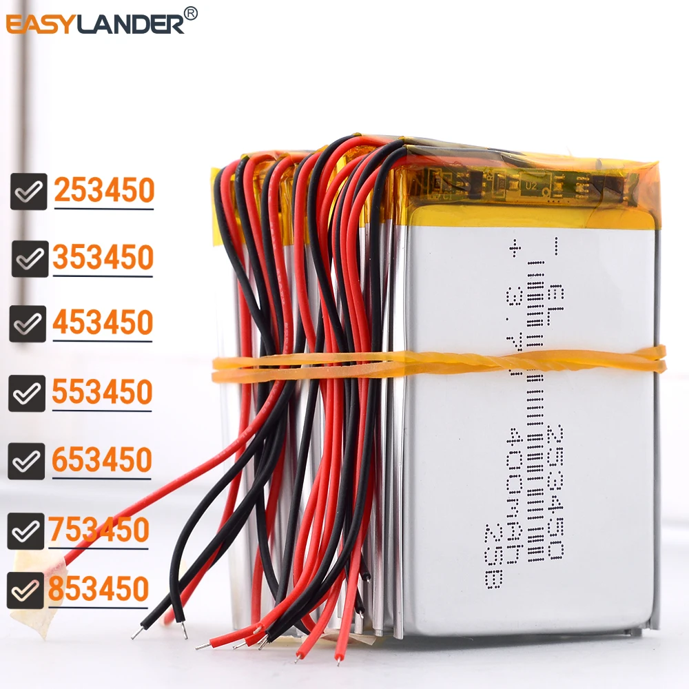 10Pcs/Lot 3.7V 400mAh 253450 353450 453450 553450 653450 753450 853450 Lithium Li-ion Polymer Battery Lipo Batteries