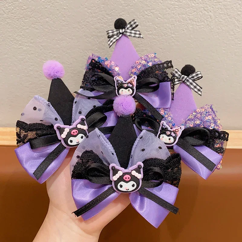 1Pairs Children's Kuromi Princess Ear Headband Sanrios Lolita Hair Accessories Girl Cartoon Cosplay Jk Bow Hairpin Headdress