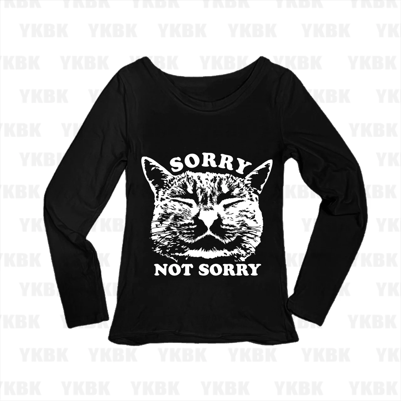 Women Wide Neck Long Sleeve T Shirt Funny Sorry Not Sorry Cat Graphic Print Slim Fit Basic Tee Retro Casual Streetwear Top