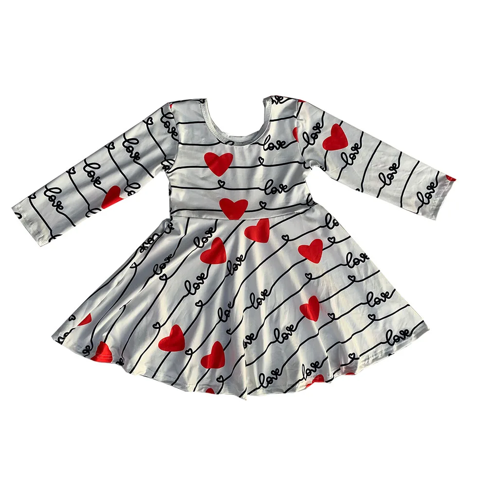 

Girls Boutique Valentine's Day Dresses Long Sleeves Colorful Heart Toddler Girls Dresses