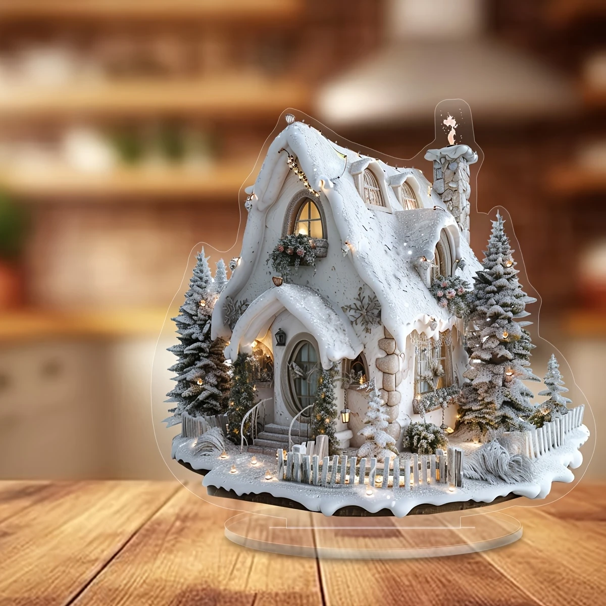 2D Snow Scene Cabin Christmas Decorations Acrylic Ornaments Creative Ornaments Multi-functional Desktop Decorations Gifts