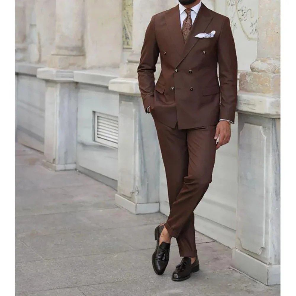 

Двубортные деловые костюмы для мужчин, деловой пиджак для выпускного вечера с брюками, смокинг для свадьбы, жениха, мужские костюмы на заказ, костюм из двух предметов, пиджак