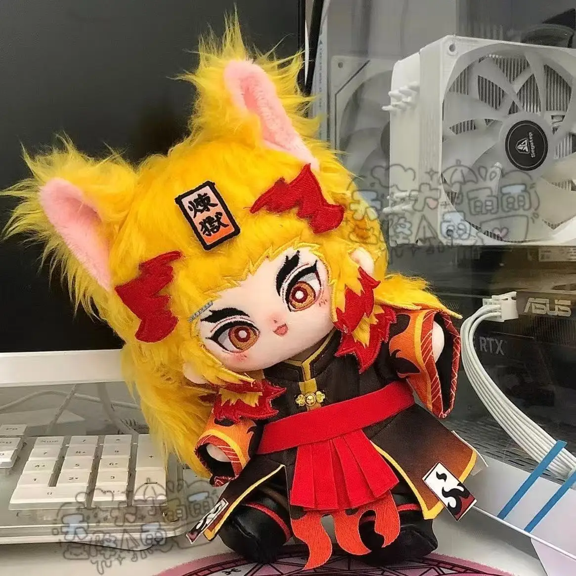 20cm Anime Demon Slayer Rengoku Kyoujurou Figures Kawaii Cosplay Soft Plush Doll Body with Ear Tail Plushies Toys Gifts