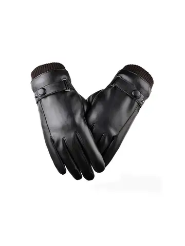 Winter Fashion Black PU Leather Gloves Male Thin Style Driving Leather Men Gloves Non-Slip Full Fingers Palm Touchscreen