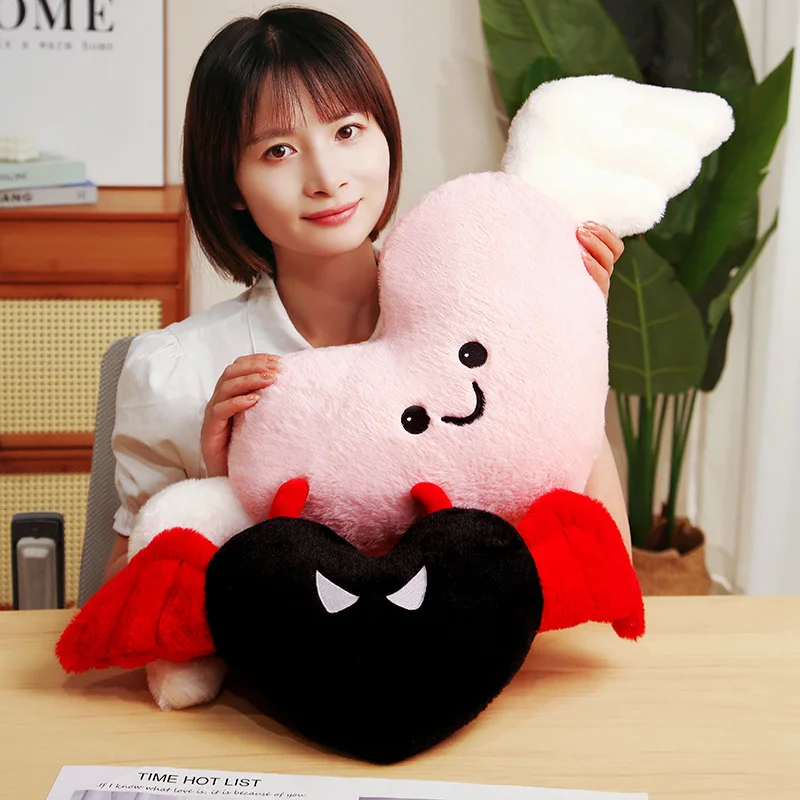 Oreiller en peluche ange diable mignon avec ailes, Animal en peluche en forme de cœur, décor d'halloween, jouet de voiture, coussin de canapé, appui-tête, poupée, cadeaux