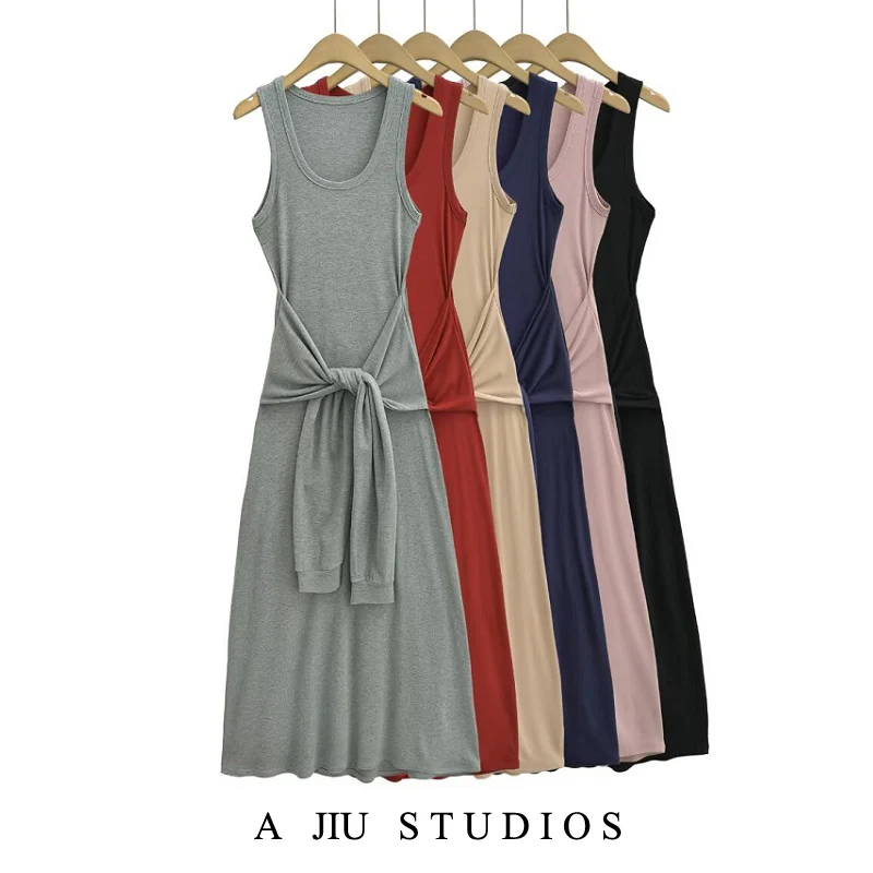 

Women's Summer Slimming Long Dr Vest Svel Gown Waist-Cinching A-Line Midi Dr Sexy Sle Color Maxi Dr