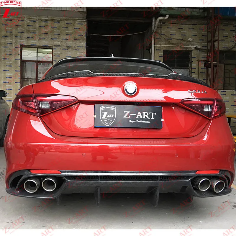 Z-ART Carbon Fiber Rear Lip for Alfa Romeo Giulia Carbon Fiber Rear Diffuser with Exhaust Pipes for Alfa Romeo Giulia 2016-2019