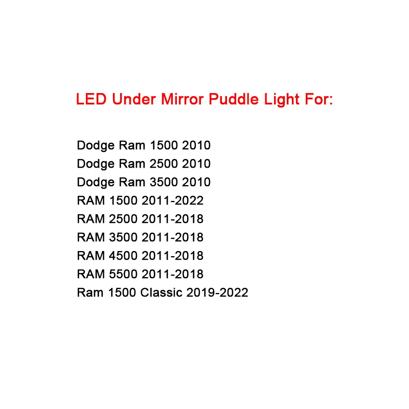 Fits For Dodge Ram 1500 2500 3500 RAM 1500 2500 3500 4500 5500 1500 Classic White LED Under Mirror Puddle Light