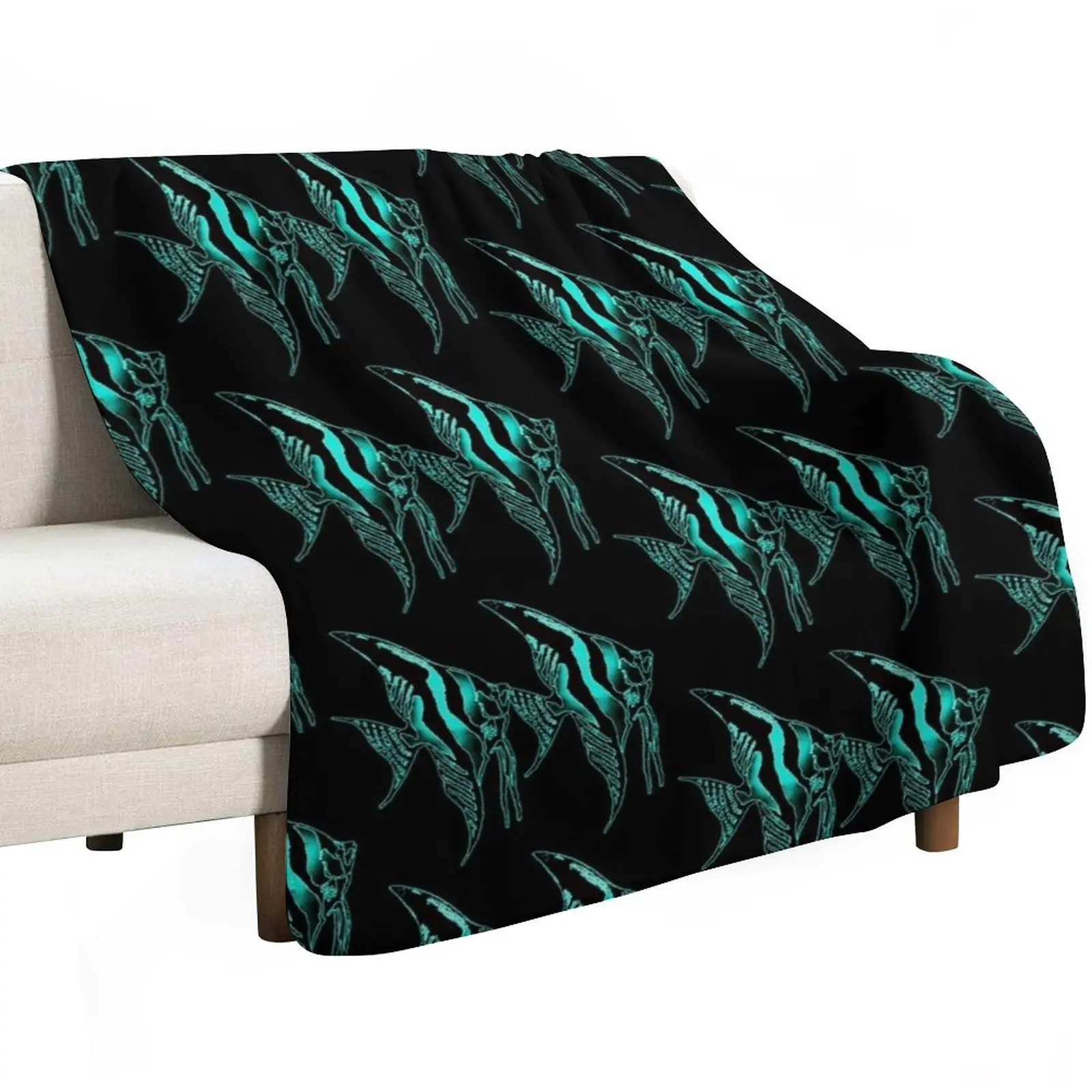 Angelfish blue Logo Pair in Black background Throw Blanket Breathable Lightweight Blanket for Adults Kids