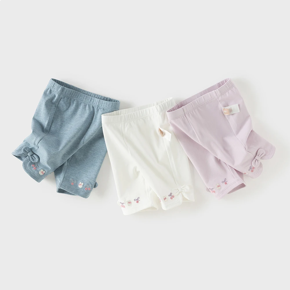 Dave Bella Girls Summer Leggings Pants Children Embroidery Knee Length Trousers Baby Sweet Elastic Waist Leggings DB2262397