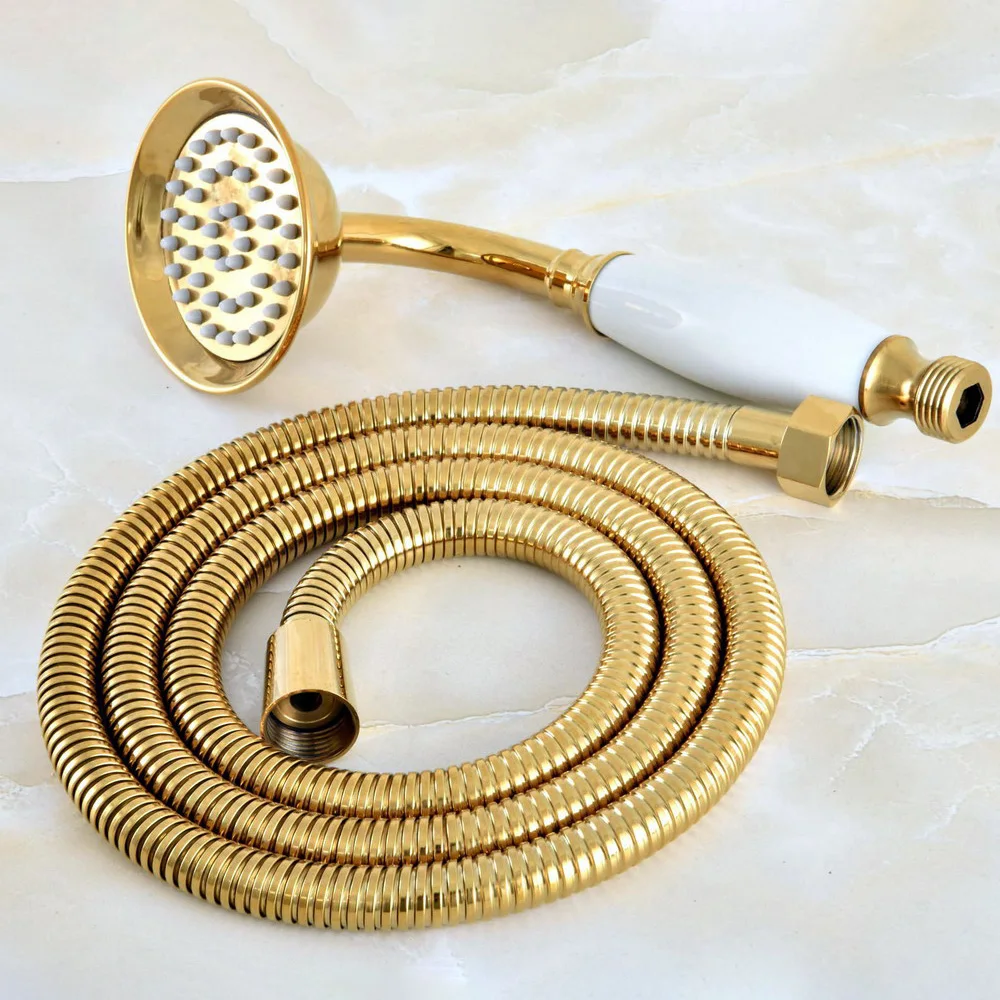 Luxury Gold Color Brass & Ceramics Telephone Hand Held Shower Head & 1.5 m Hose Bathroom shower set Nhh039