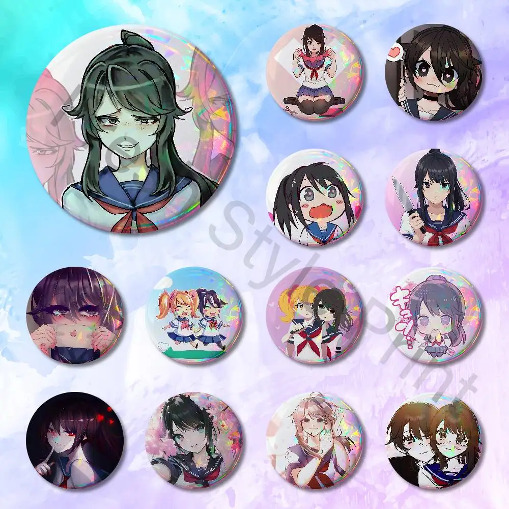 Game Y-Yandere S-Simulator 58mm 44mm HD Print Brooch Badges Pretty Derby Round Display Brooches Lapel Pins