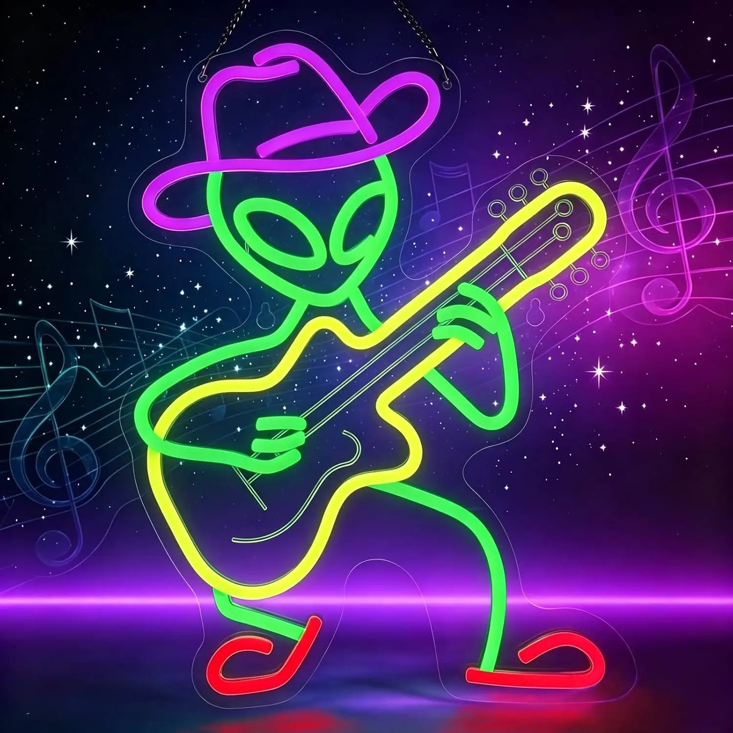 Alien Cowboy Guitar Neon Sign Dimmable USB Powered Neon Light For Game Room Bar Pub Music Studio Space Theme Party Wall Decor