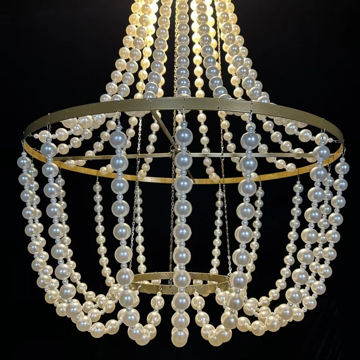 New wedding hall European wrought iron pearl chandelier ceiling decoration props crystal hanging lamp