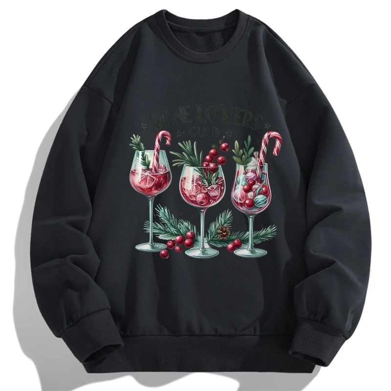 

2025 Three glasses of wine with graffiti print tops Christma Themed Mens Long Sleeve T Shirt Spring And Autumn Casual Cotton Top