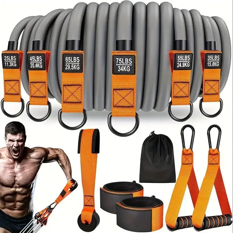 12 Pcs Resistance Bands Set 300 Lbs Elastic Pull Rope, Portable Chest Expander Full Body Workout Fitness Equipment Body Building