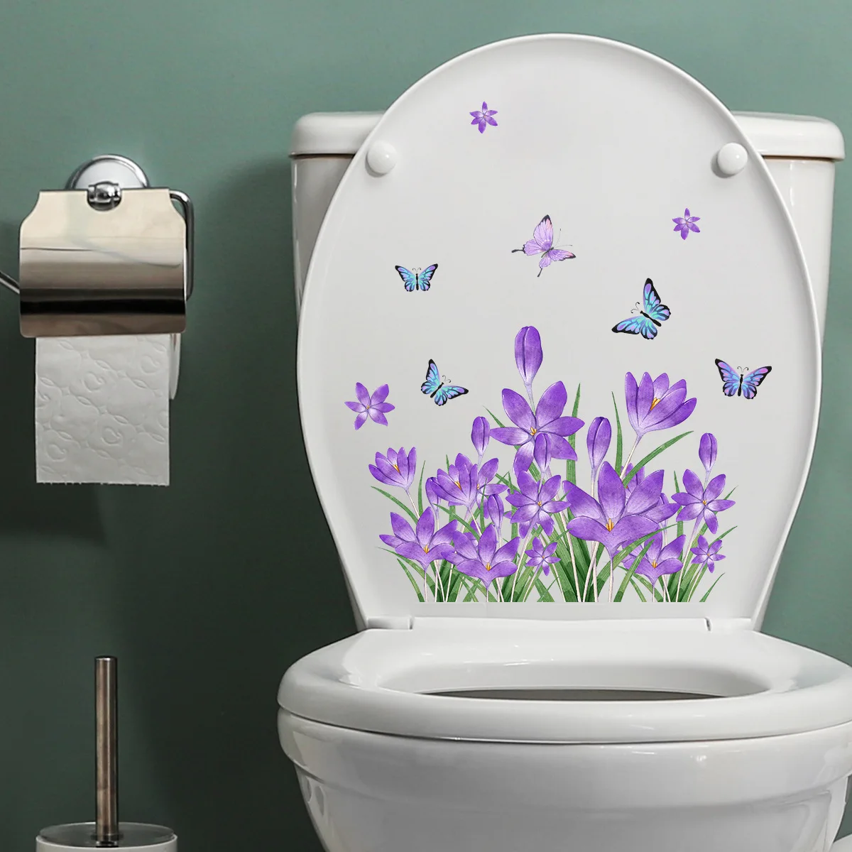 25*30cm Purple Plant Flower Wall Stickers Living Room Bedroom Toilet Stickers Home Decoration Wall Stickers Wallpaper Ms3051