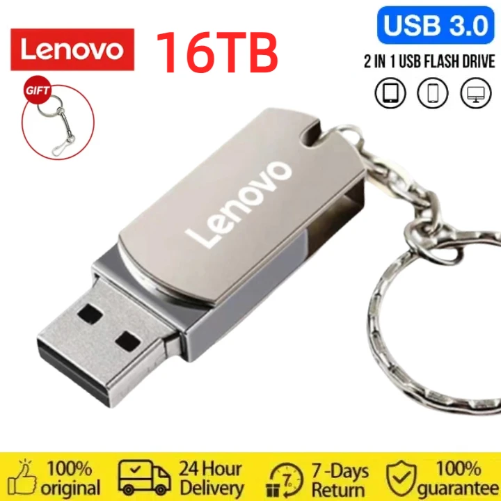 Металлический USB флеш-накопитель Lenovo, 16 Тб, 8 ТБ, портативный флеш-накопитель USB 3,0, высокоскоростной переносной накопитель для файлов, Водонепроницаемая Usb-карта