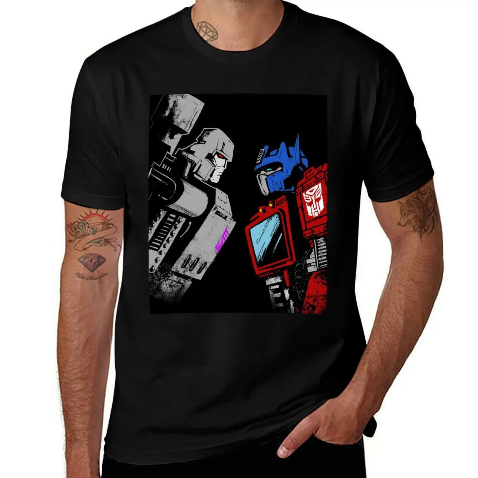 

optimus prime megatron transformers full color T-Shirt cotton graphic tees Aesthetic clothing black t shirts for men