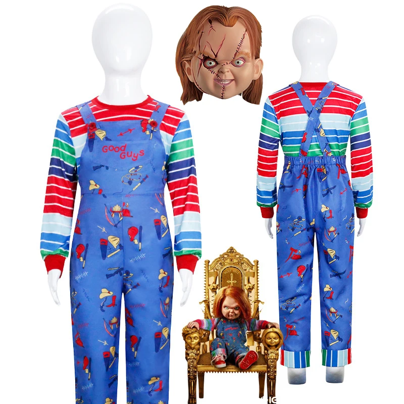 Anime Chucky Role Dress spaventoso Child is Play Chucky Cosplay Costume Cos maschere tute abbigliamento di Halloween per uomo donna Party