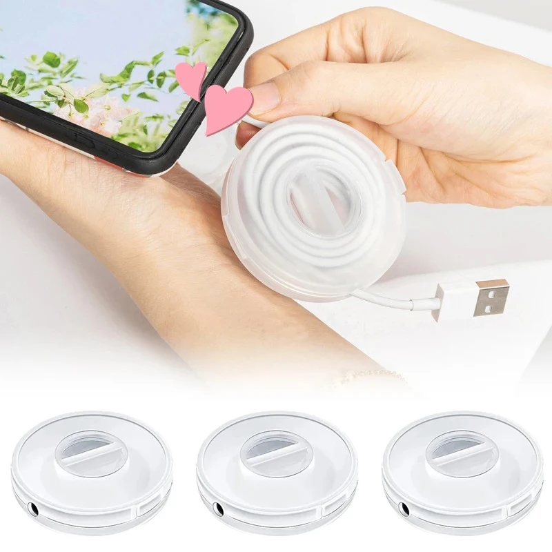 Rotatable Transparent Charging Cord Organizer Portable Charger Cord Holder Round Storage Case Retractable Reel Box Cable Winder