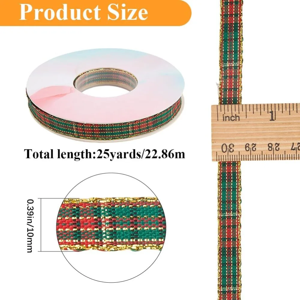 Polyester Ribbon Grid Christmas Themes Sea Green 3/8 inch(10mm) 22m/Roll