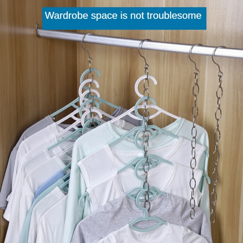 F92B Space Saving Colder Hanger Chain Chaine Closet Metal Ring