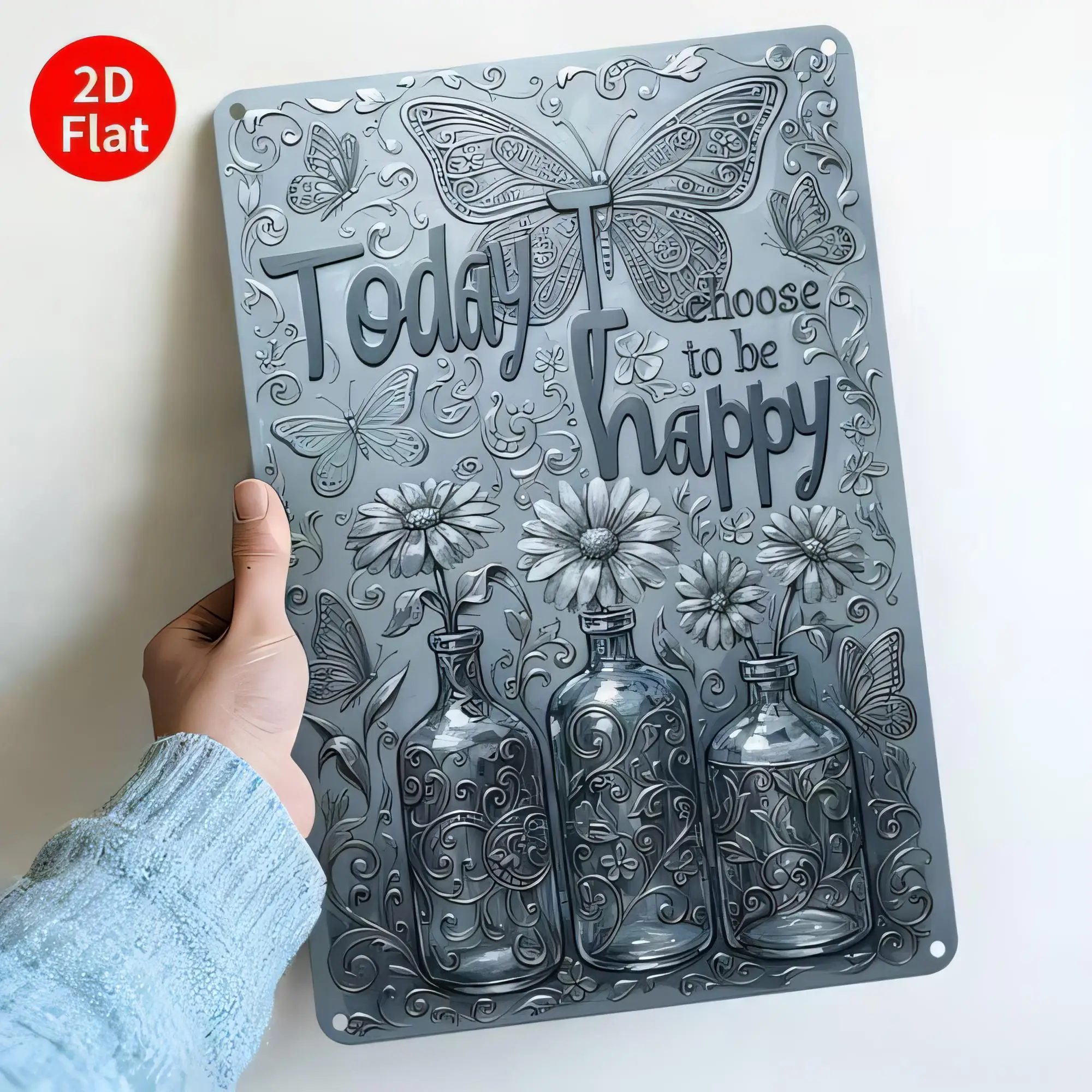 Tin Sign Vintage Choose Happy Floral Daisies 2D Flat Metal Wall Decor for Bathroom Kitchen Living Room Office Retro Plaque Gift