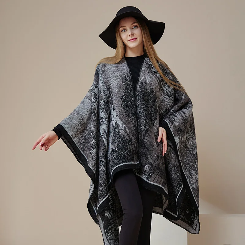 Women's Latest Elegant Rose Print Gradient Color Jacquard Tassels Shawl Perfect for Mardi Gras Beach Casual Wear 2025 Wh15