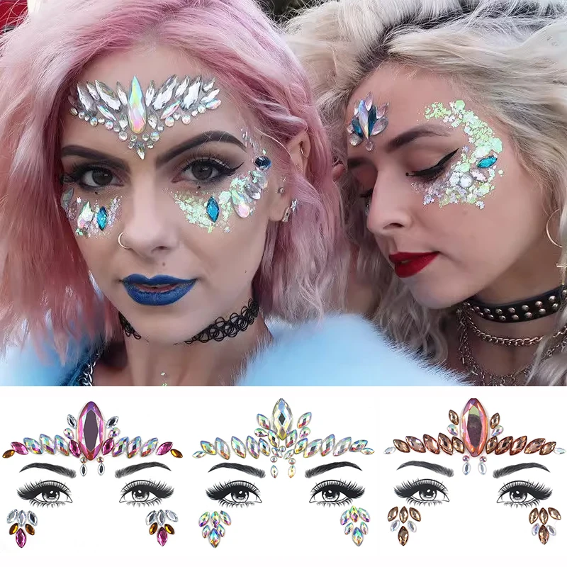 

3D Crystal Face Tattoo Sticker Eyes Body Glitter Colorful Jewels Temporary Tattoo Music Festival Party Makeup Sticker Decoration