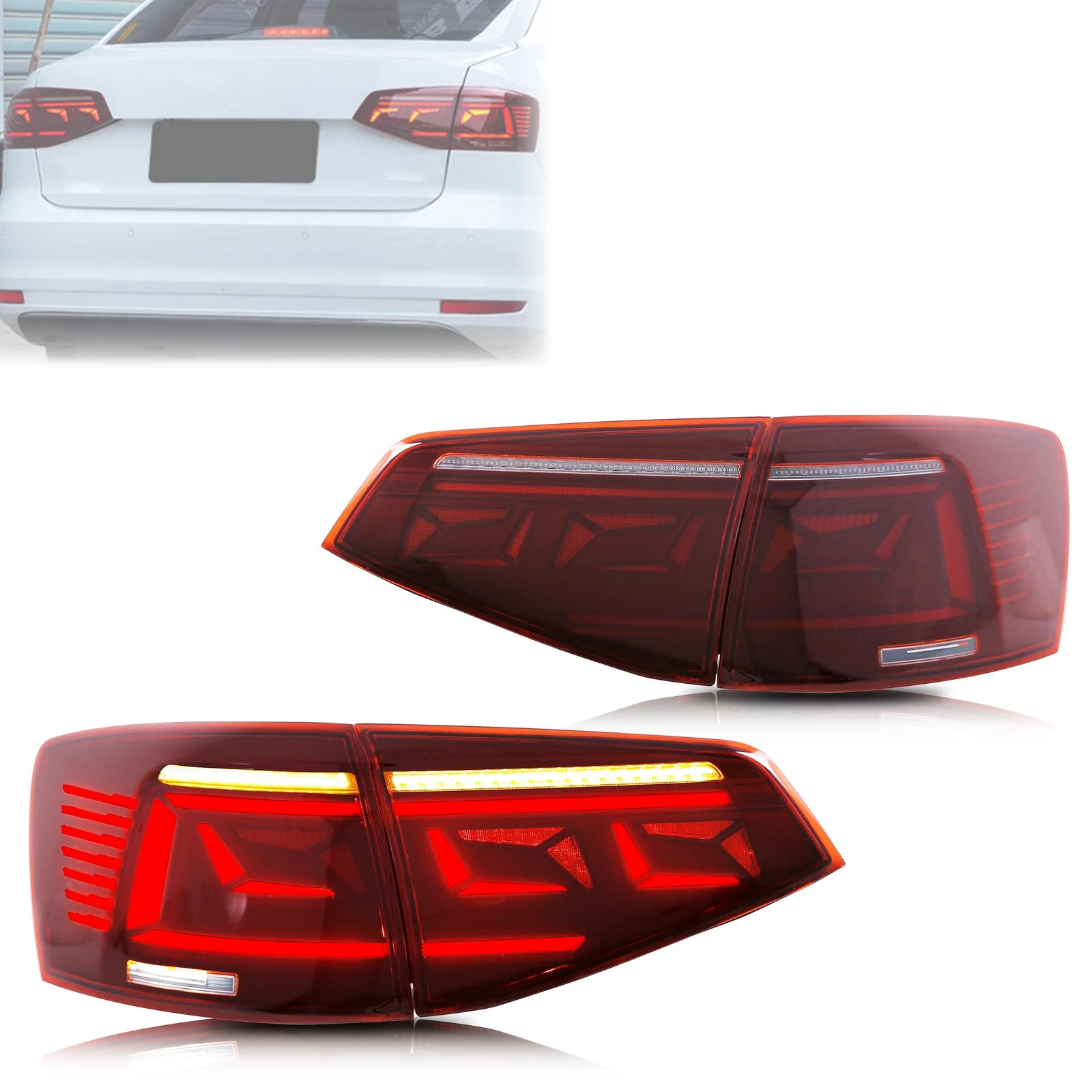 LED-Rückleuchten für VW Volkswagen Jetta MK IV 2015-2018 mit sequenziellem Blinker, rote Rückleuchten-Einheit [Nicht passend für GLI]