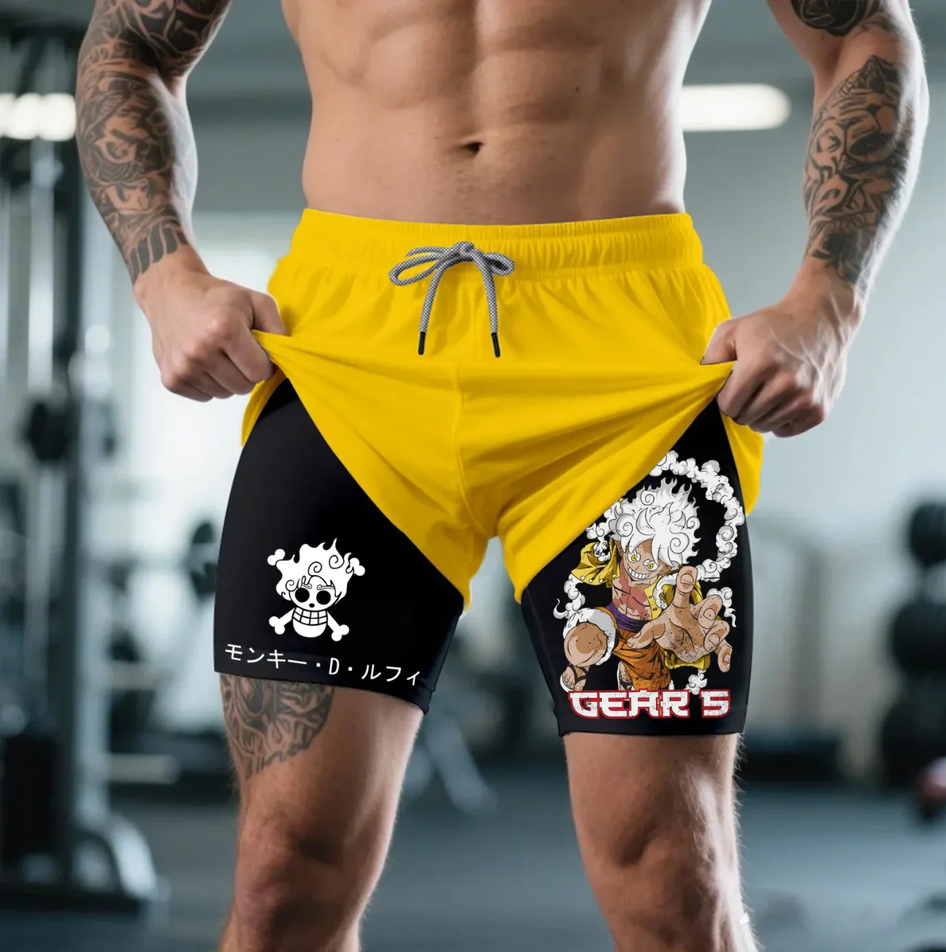 

Новые японские аниме-шорты One Piece Luffy Gear 5 Nika 2-в-1, двухслойные, дышащие, для мужчин, для тренировок и занятий спортом
