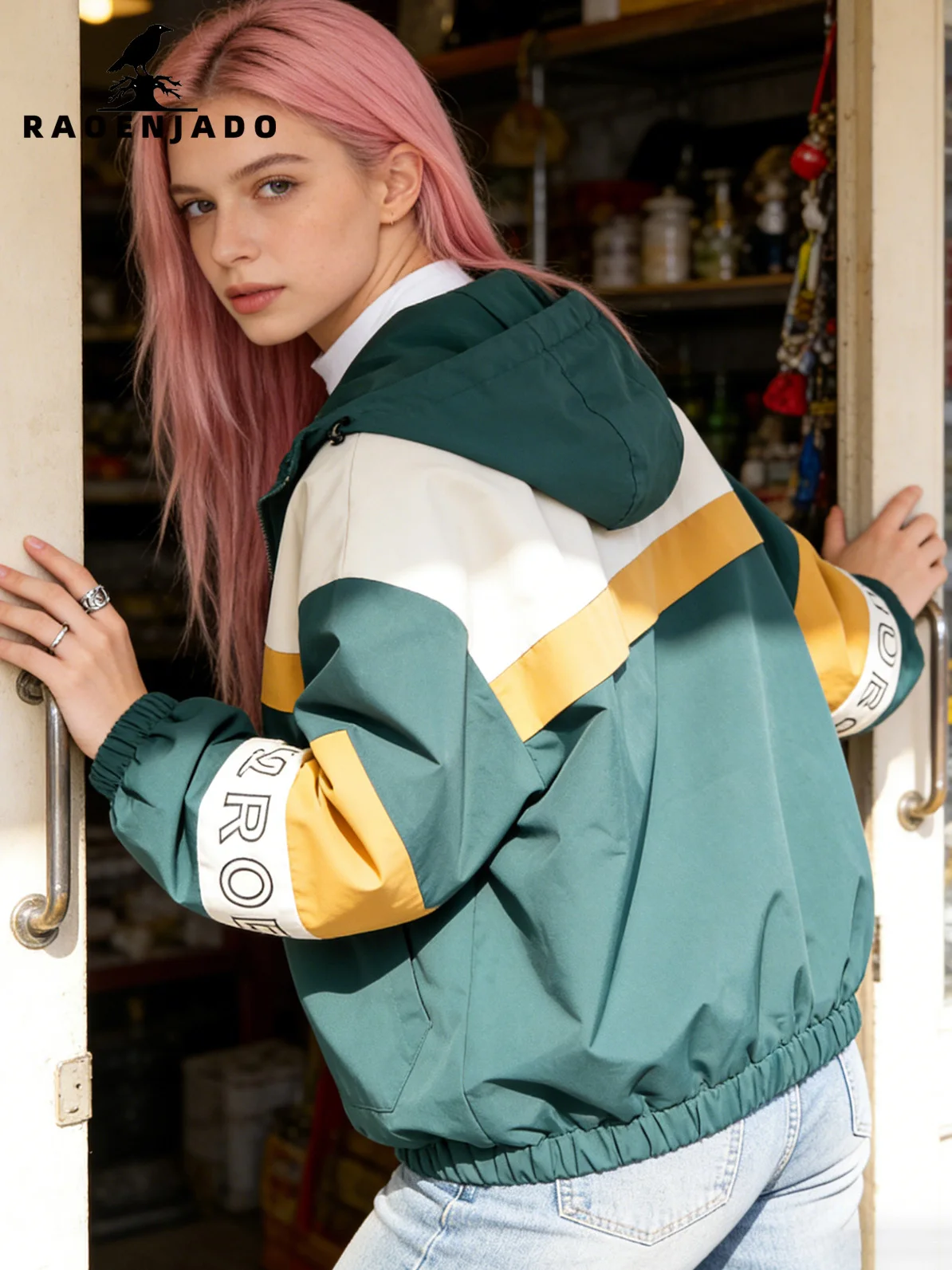 

Women's Hooded Windbreaker Jacket Casual Colorblock Outerwear Full Zipper Outdoor Sportswear Streetwear Coats for Daily Wear