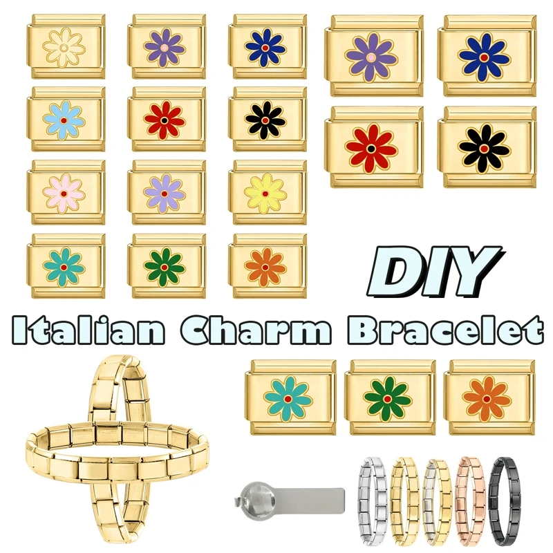 2025 الربيع الصيف الزهور الملونة توليب الورد القط القمر الإيطالية سحر الروابط صالح 9 مللي متر الفولاذ المقاوم للصدأ سوار المرأة DIY بها بنفسك صنع #4