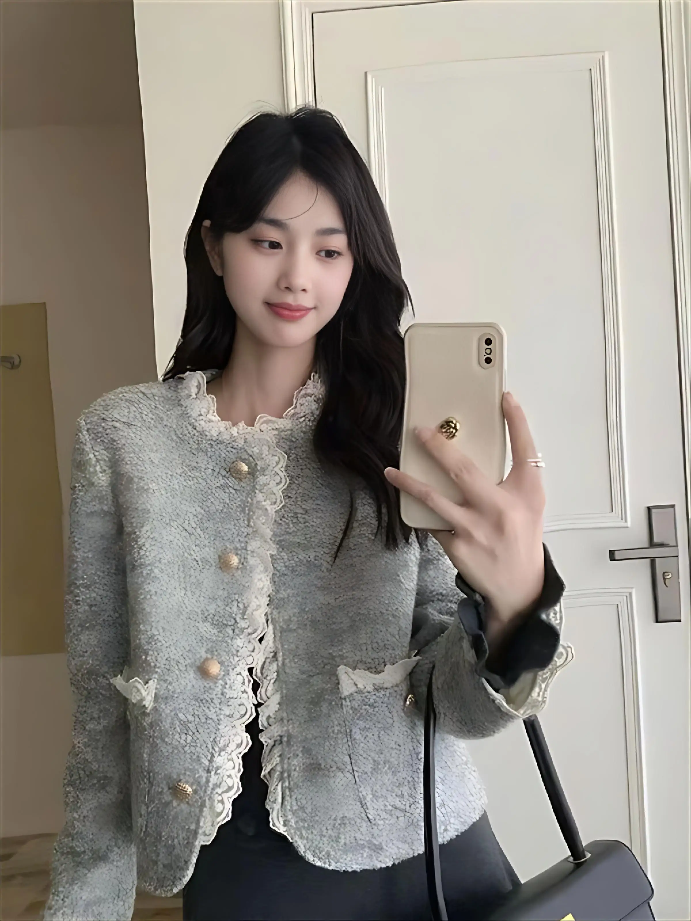 트위드 재킷 청소년용 여성용 가을 방수 경량 지퍼 캠퍼스 레귤러 아웃도어 스포츠웨어 포켓 멀티컬러