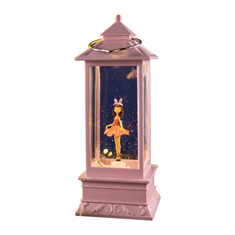 Pink Ballerina Snow Globe Music Box LED Light Up Lantern/Phone Booth Shape Rotating Ballet Wind Up Musical Box for GirlsBirthday