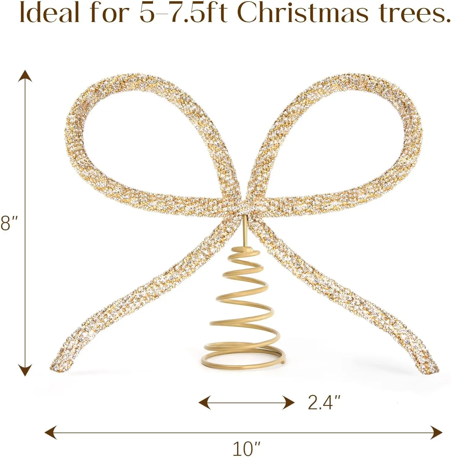 Christmas Golden Glass Rhinestone Bow, Tree Top Decoration, Sparkling Festive Accessory, Indoor and Outdoor, Home Party