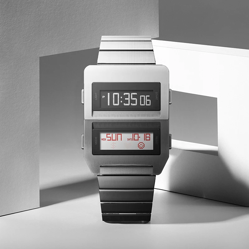 ساعة كوارتز مربعة من الفولاذ المقاوم للصدأ لعام 2026 بتصميم صناعي، ساعة تناظرية بسيطة مع مطابقة حركة ميوتا اليابانية