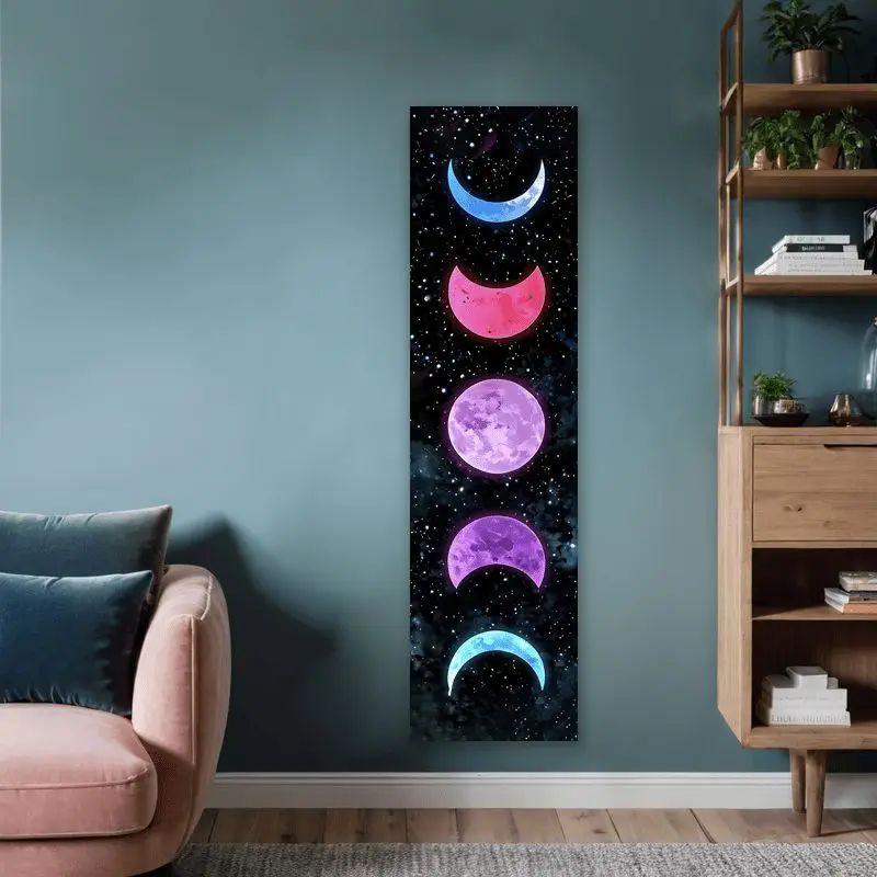 VIKAMA Moon Phase Galaxy Art Vertical Tapestry Wall Hanging for Bedroom Room Art Cozy Aesthetic Retro Stylish Home Decor