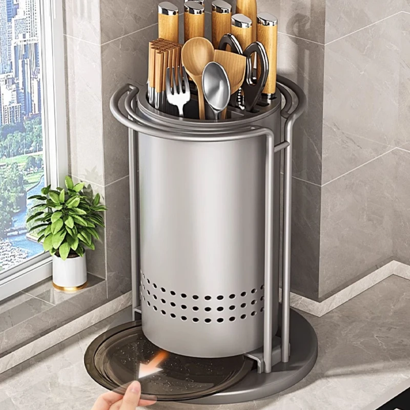 

Multi-functional Kitchen Rotating Knife Holder Shelf Pot Scoop Chopsticks Cartridge Kitchen Knife Holder Integrated Storage Box